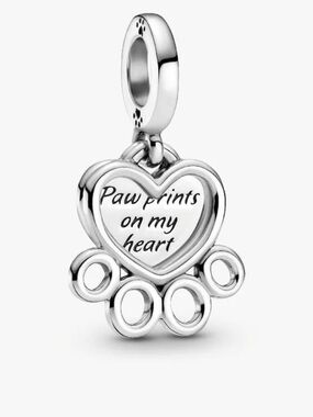 Pandora Paw Prints on My Heart Silver Paw Charm